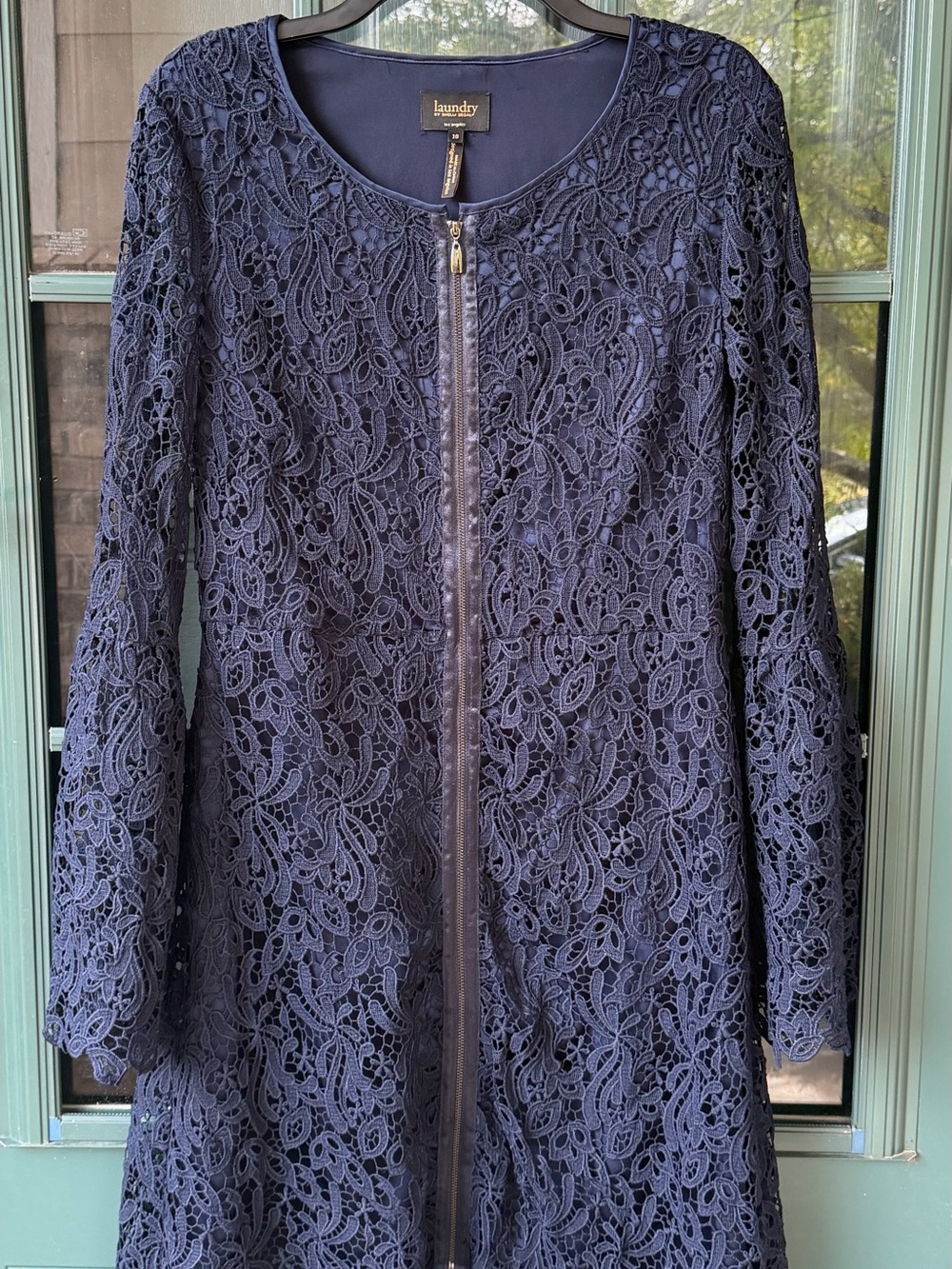 Laundry By Shelli Segal Navy Lace Zip-Front Women's Top